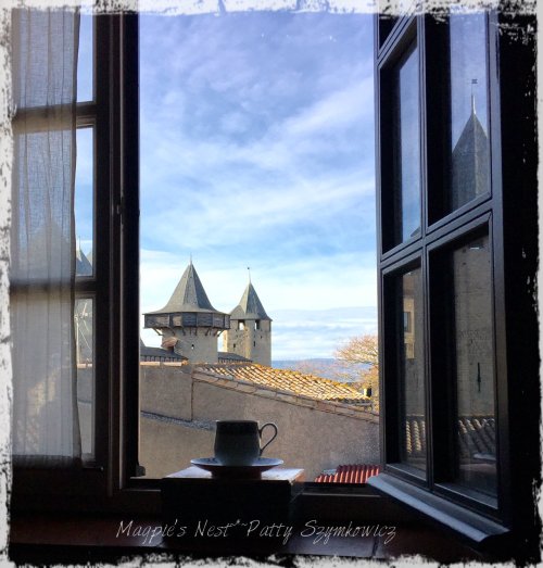 Magpie's Nest Patty Szymkowicz Carcassonne Traveling Tea Cup with a view